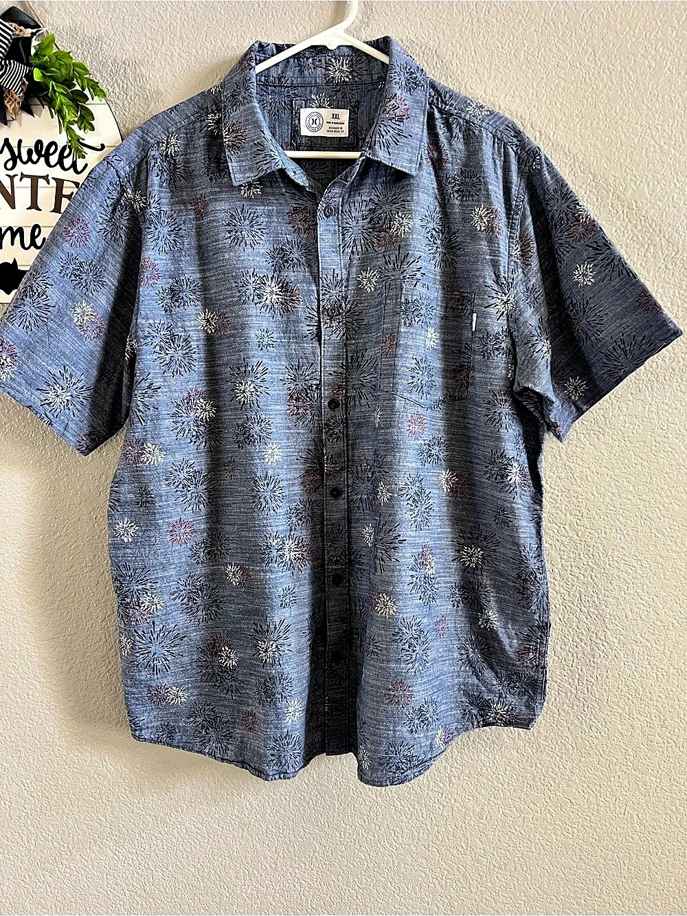 Hurley Americana Fireworks Cotton Button-Up Shirt XXL Like New